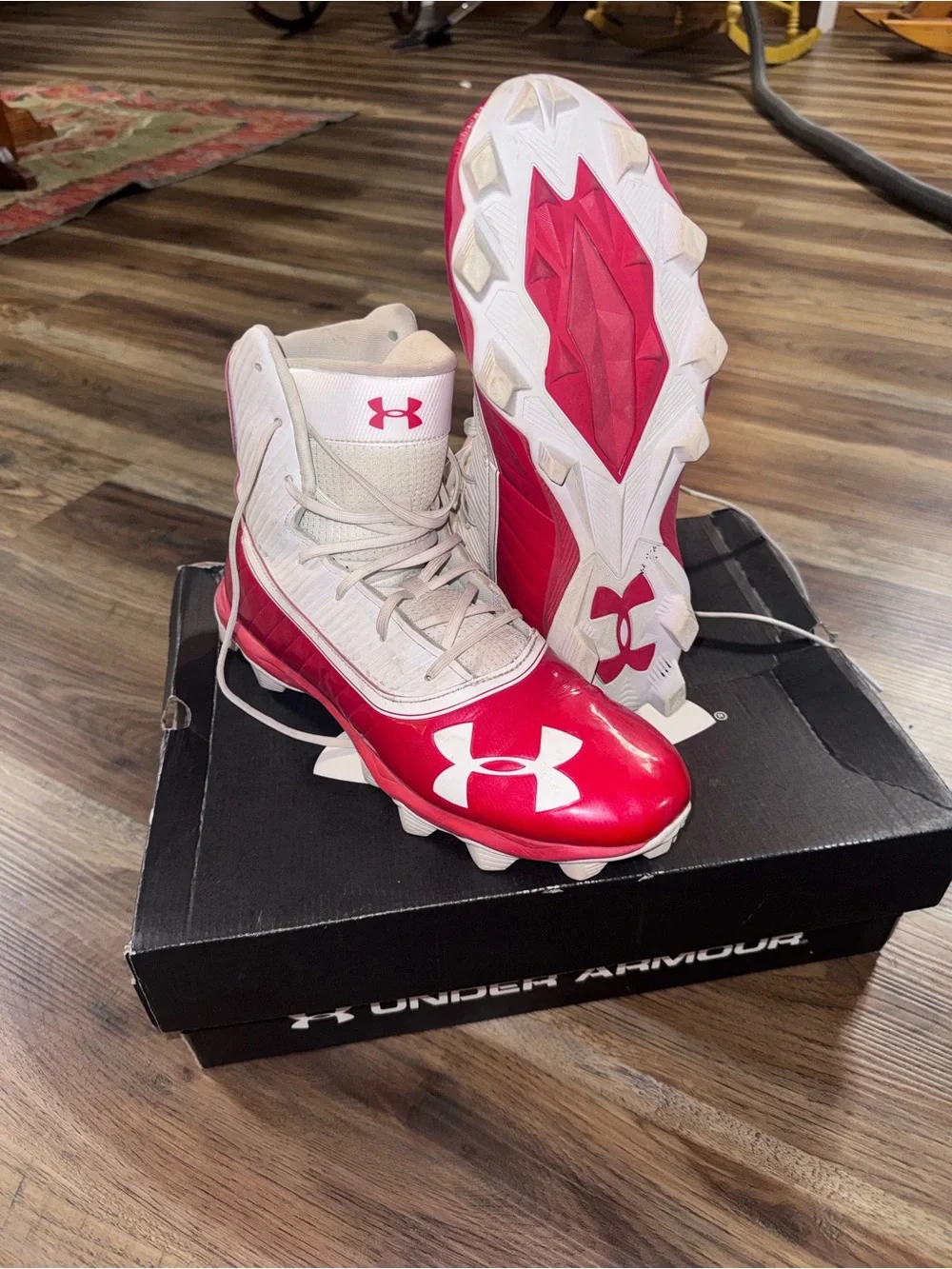 Under Armour Red and White Men's Athletic Cleats